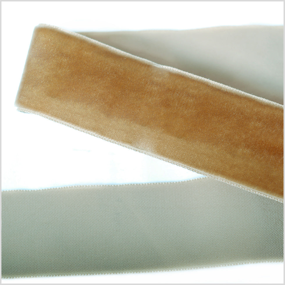 Khaki Single Face Velvet Ribbon - 1.5