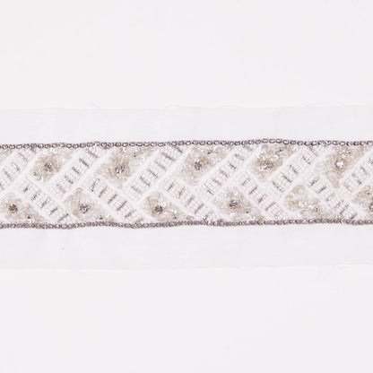 1.5 White/Silver Fancy Beaded Trim - Detail