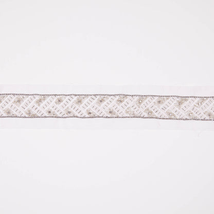 1.5 White/Silver Fancy Beaded Trim
