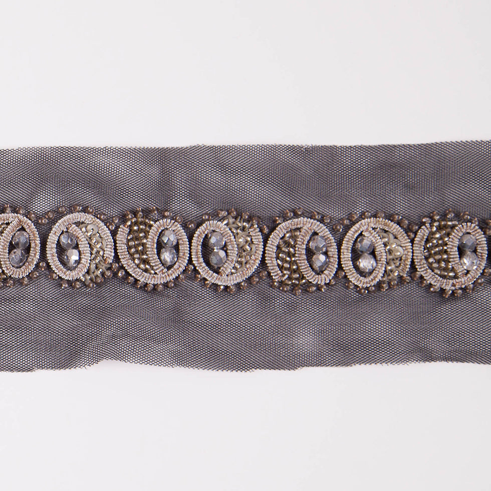 1 Black/Silver Fancy Beaded Trim - Detail