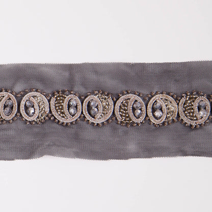 1 Black/Silver Fancy Beaded Trim - Detail