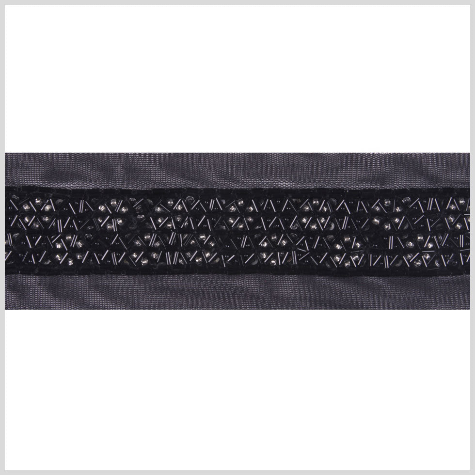 1.125" Black Fancy Beaded Trim