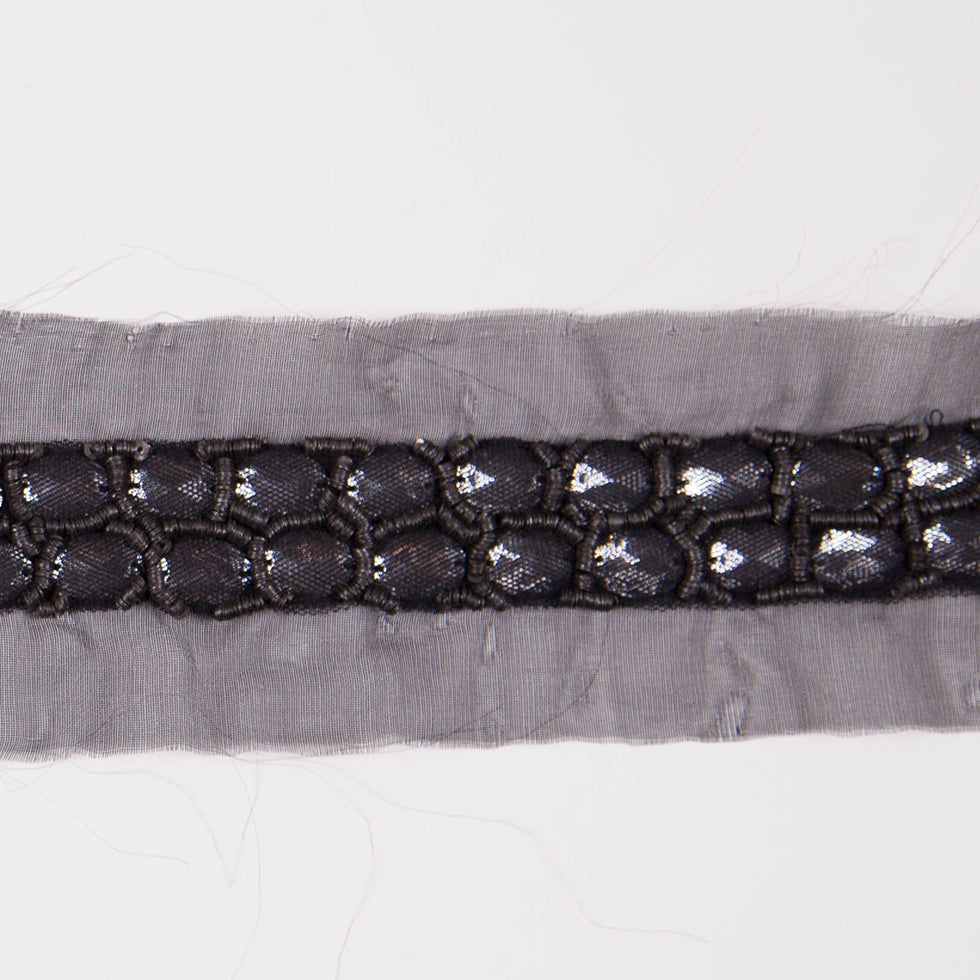 1.5 Black Silk Sequin Beaded Trim - Detail