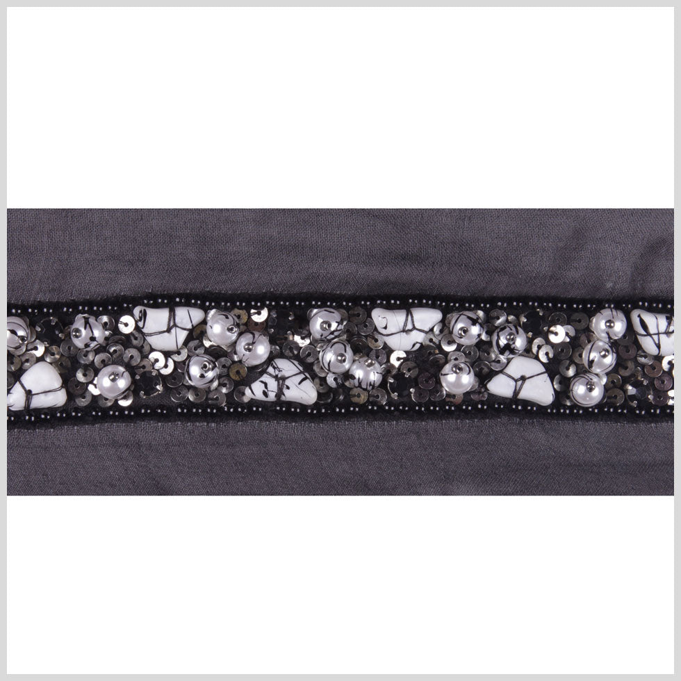 Black/White Silk Sequin Beaded Trim