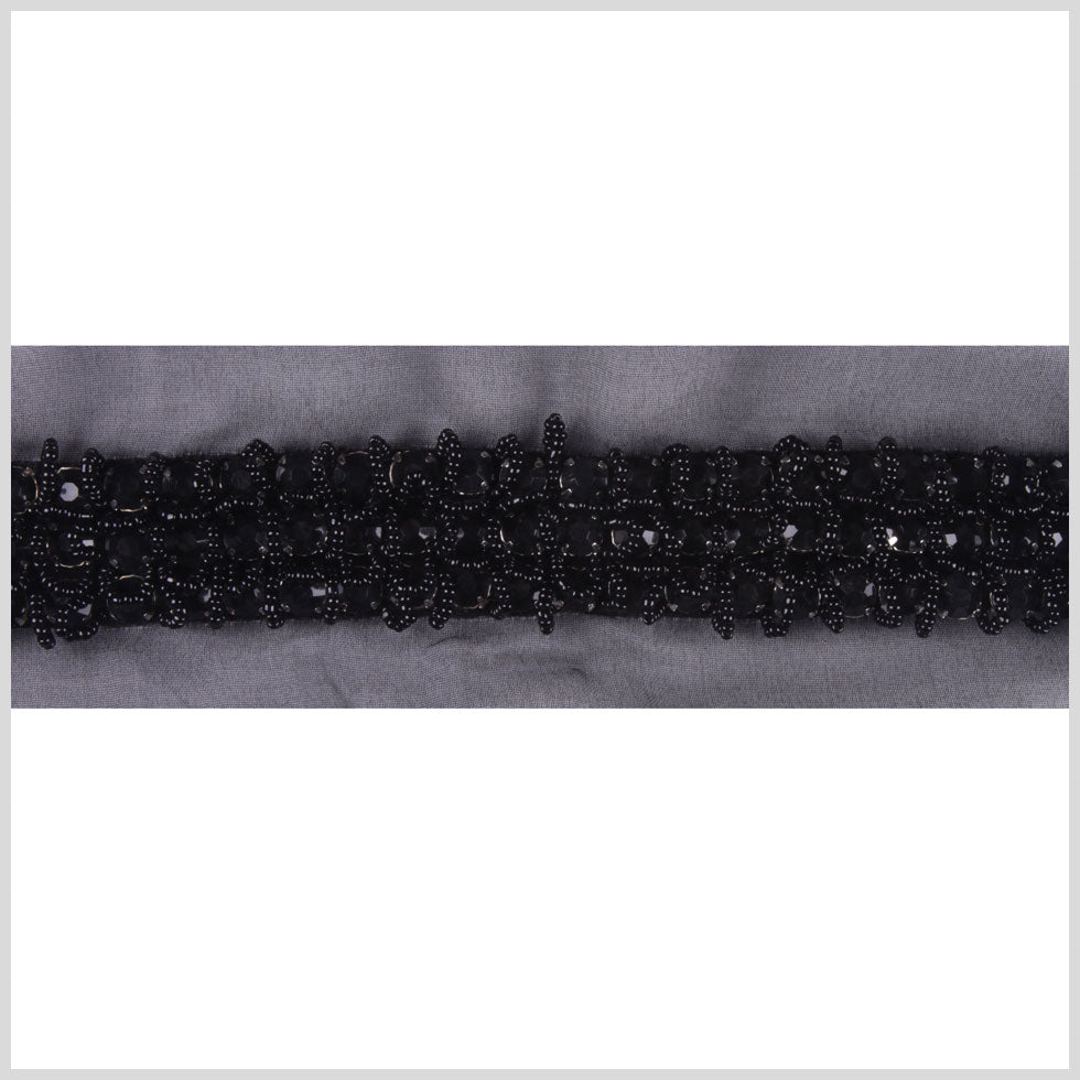 1.125" Black Fancy Beaded Trim