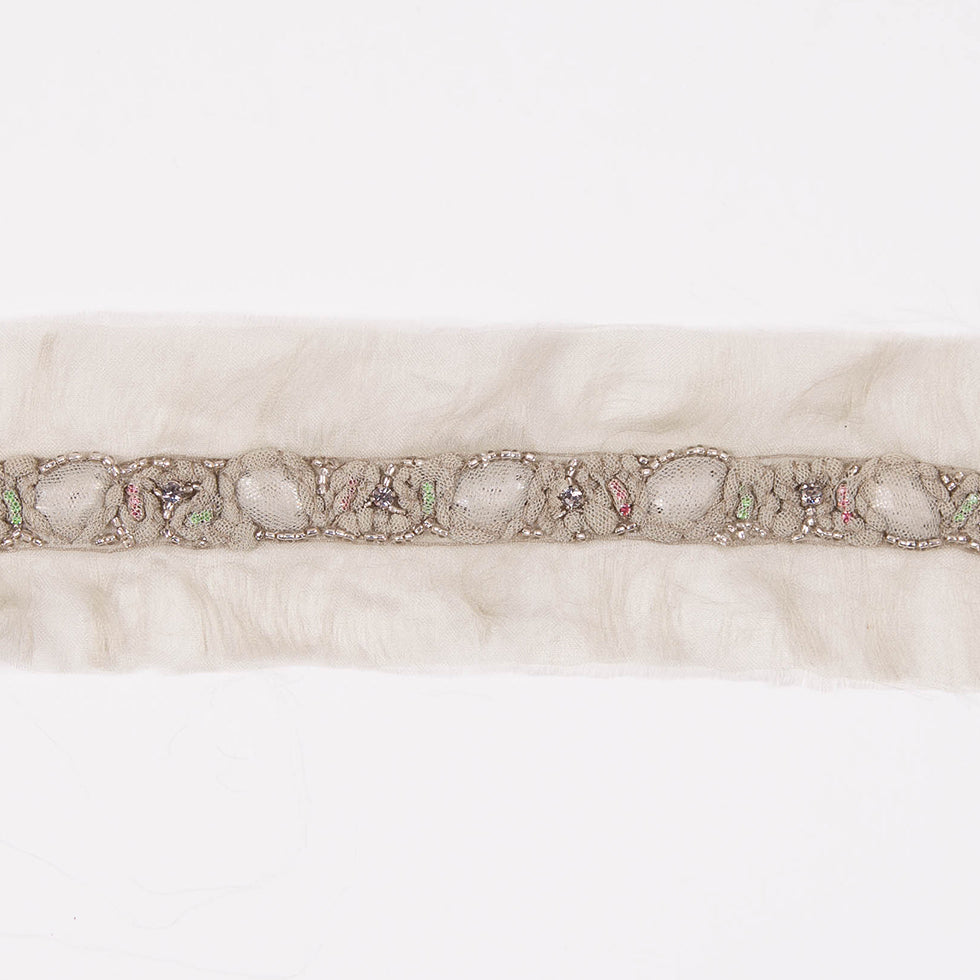 Beige/Blue Fancy Beaded Trim Detail