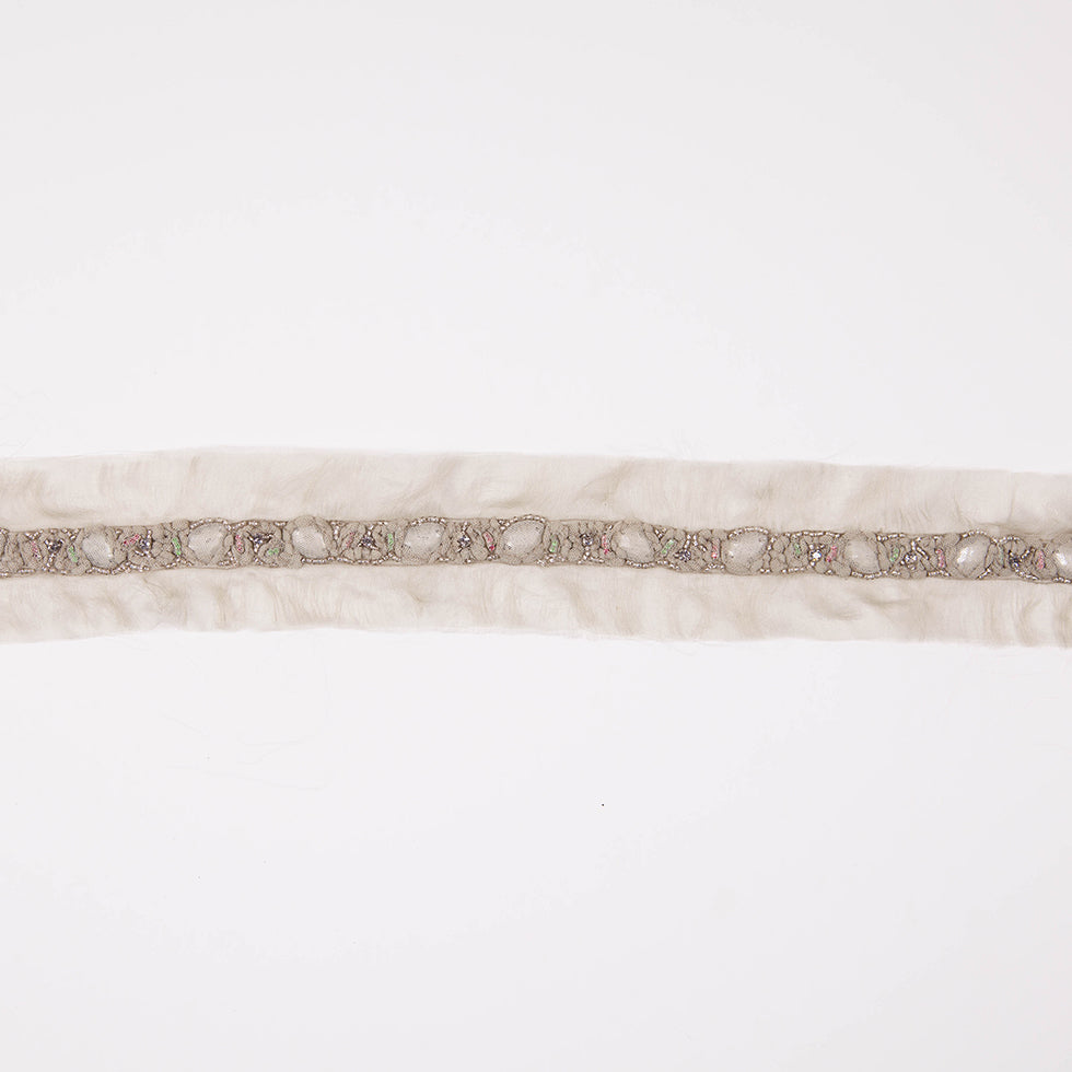 Beige/Blue Fancy Beaded Trim