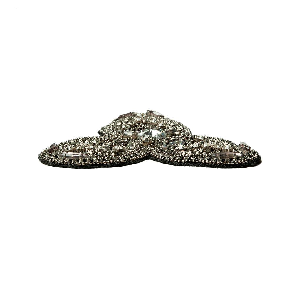 Gunmetal and Crystal Abstract Beaded Rhinestone Applique - 4.375" x 3.75" Detail