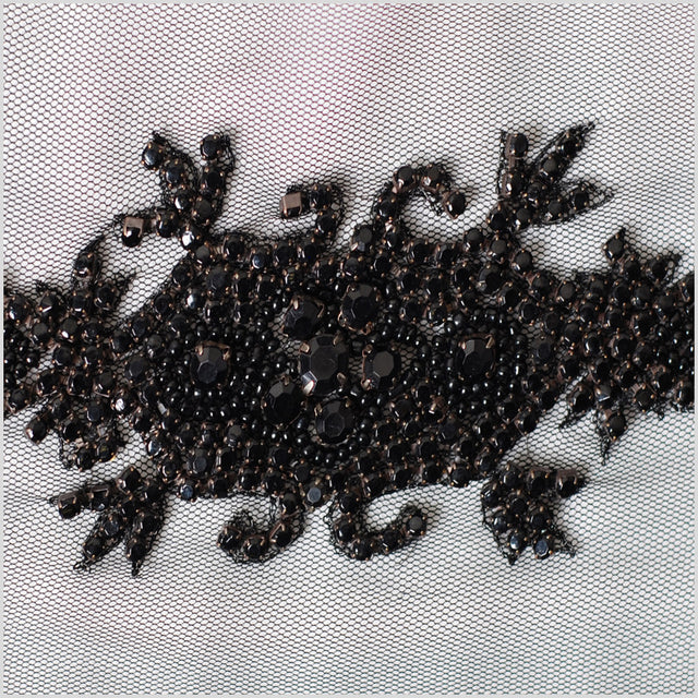 2.5" Black Fancy Beaded Rhinestone Trim