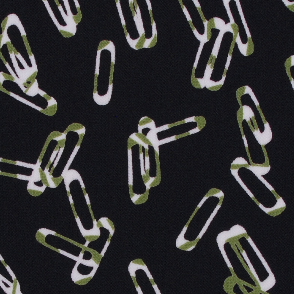Black Polyester Jersey Paper Clip Print - Detail