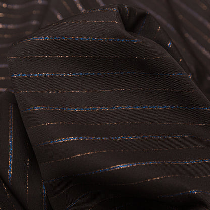 Chocolate Brown Polyester Twill with Metallic Gilded Pleasure and Moody Blue Stripes - Full