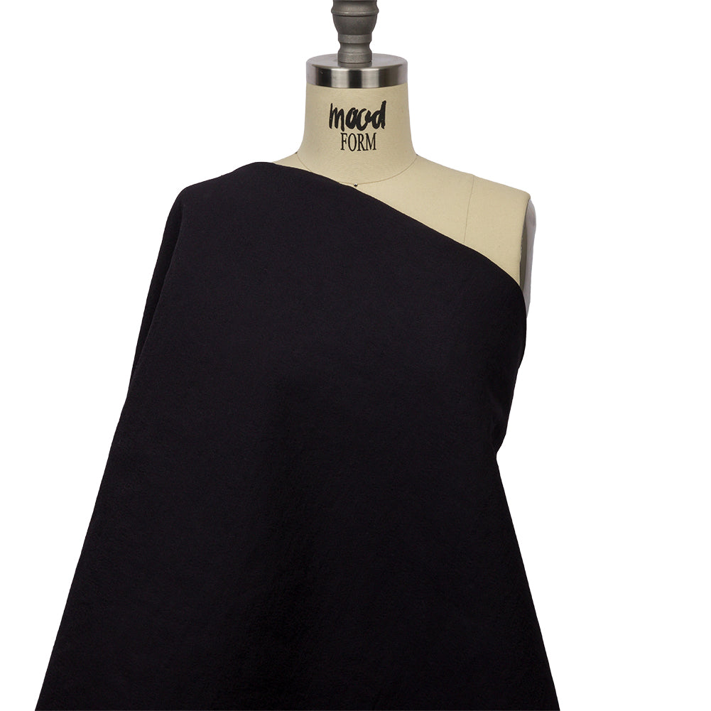 Navy Textured Polyester Woven Bonded to Gray Brushed Cotton Coating - Drape