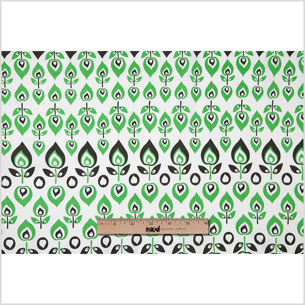 Green and Black Retro-Style Stretch Cotton Print - Full