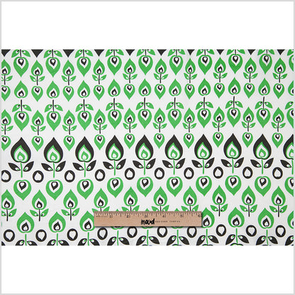 Green and Black Retro-Style Stretch Cotton Print - Full