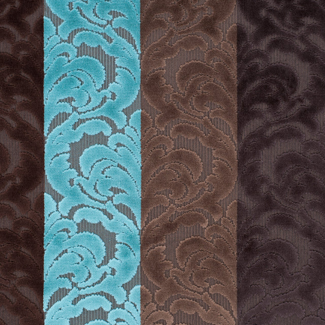Browns and Aqua Striped/Floral Cut Velvet