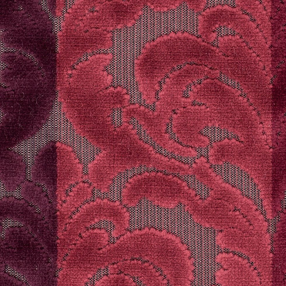 Deep Reds and Taupe Striped/Floral Cut Velvet - Detail