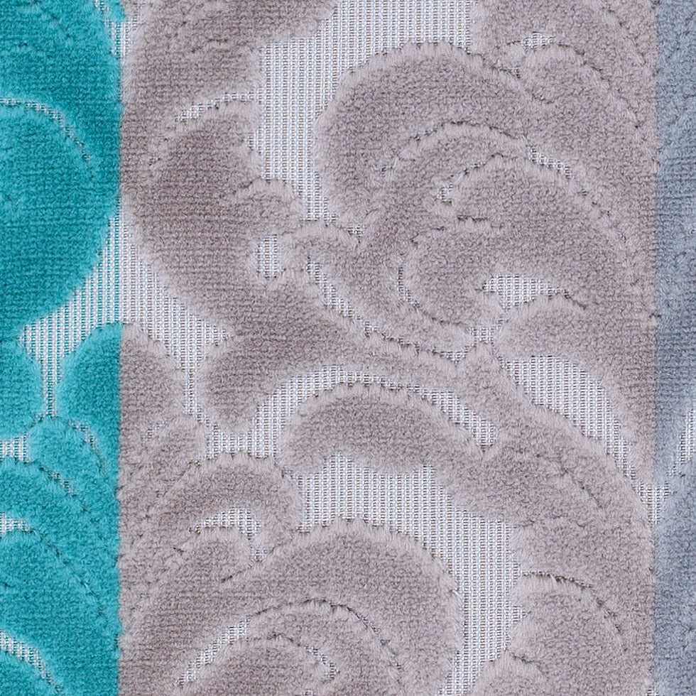 Silver, Purple and Aqua Striped/Floral Cut Velvet Detail