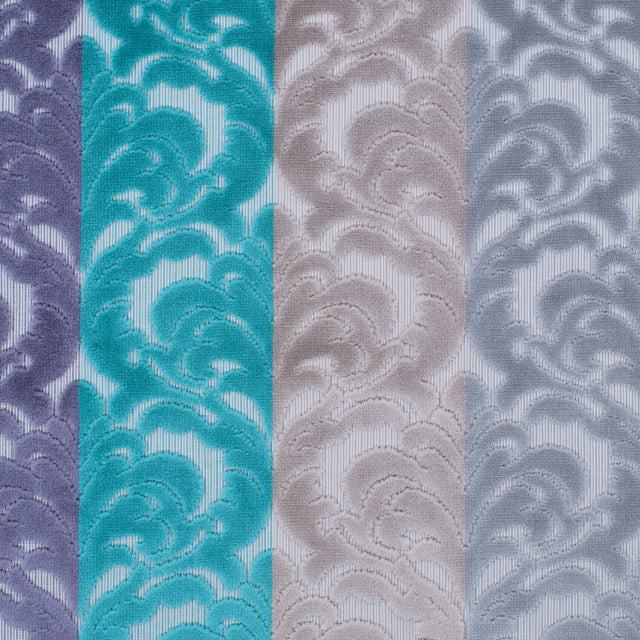 Silver, Purple and Aqua Striped/Floral Cut Velvet