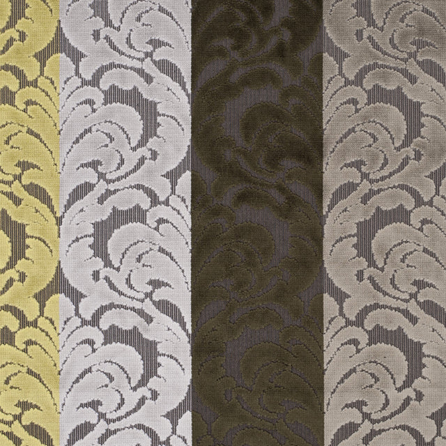 Browns and Chartreuse Striped/Floral Cut Velvet