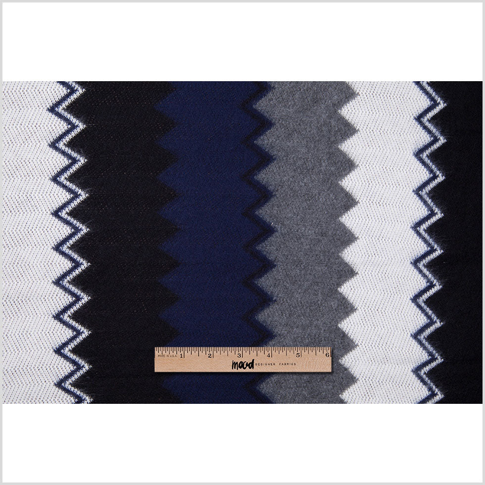 Navy, Black and Gray Big Zig Zags Soft Sweater Knit - Full