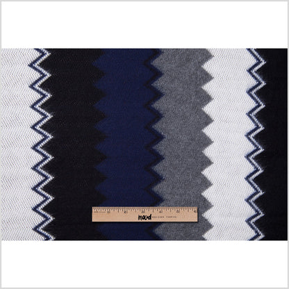 Navy, Black and Gray Big Zig Zags Soft Sweater Knit - Full