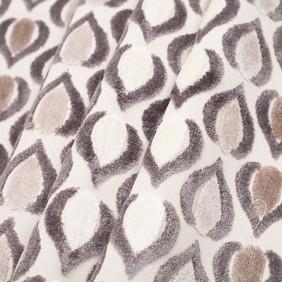 Gray/Ivory Geometric Cut Polyester-Viscose Velvet Folded