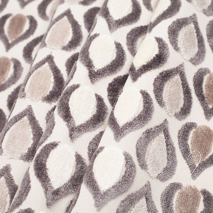 Gray/Ivory Geometric Cut Polyester-Viscose Velvet Folded