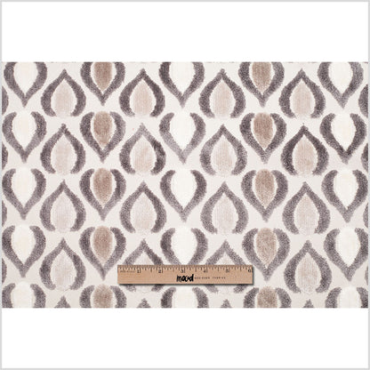 Gray/Ivory Geometric Cut Polyester-Viscose Velvet Full
