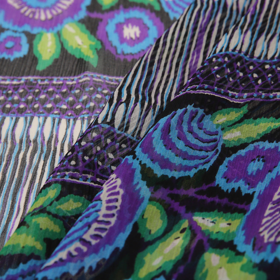 Famous Designer Silk Chiffon Floral Panel Print Folded