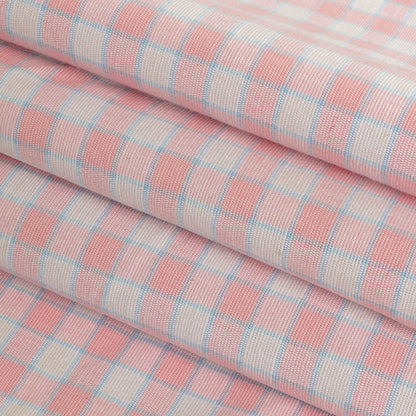 Baby Pink and Blue Checked Handwoven Cotton - Folded