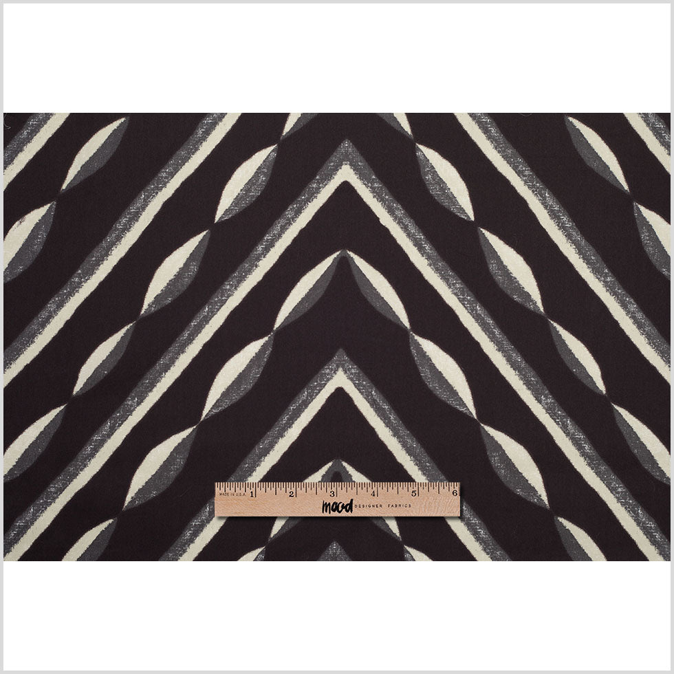 Famous NY Designer Black, Pale Gold and Gray Print Cotton Sateen - Full