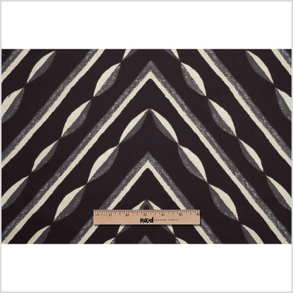 Famous NY Designer Black, Pale Gold and Gray Print Cotton Sateen - Full