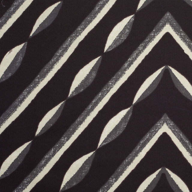 Famous NY Designer Black, Pale Gold and Gray Print Cotton Sateen