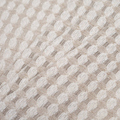 Bright White and Birch Checkered Cotton-Acrylic Boucle - Folded