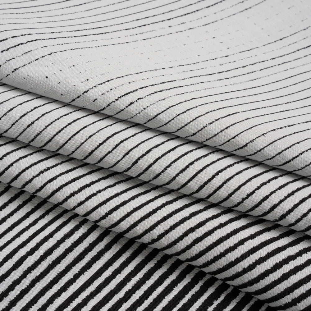 Black and White Striped Polyester Textured Woven - Folded