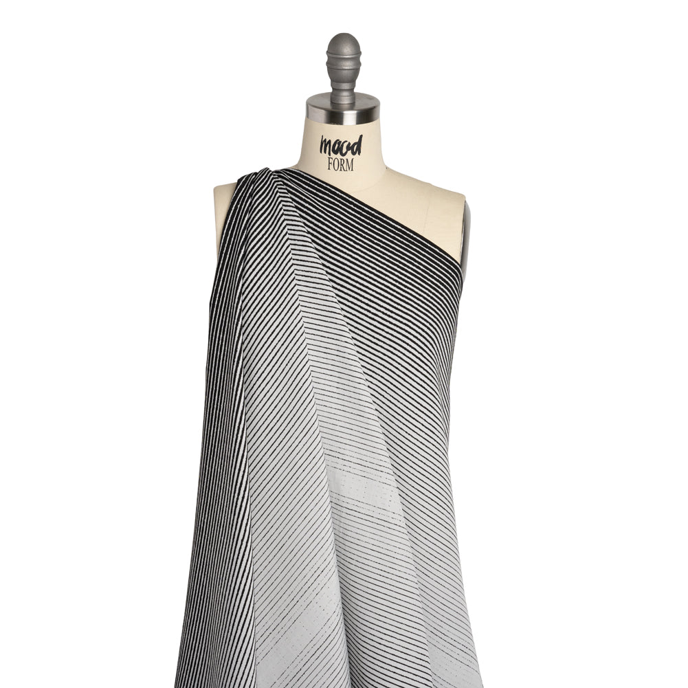 Black and White Striped Polyester Textured Woven - Drape