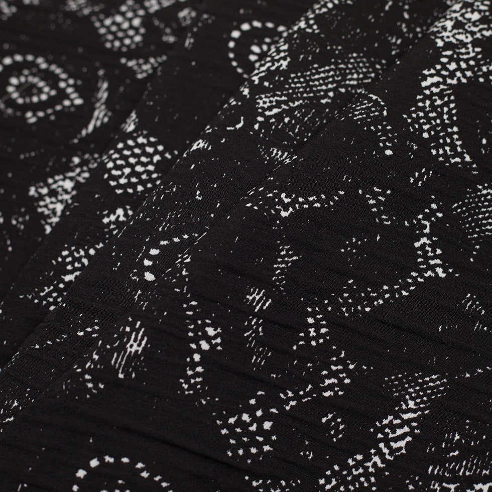 Black and White Abstract Wrinkled Polyester Woven - Folded