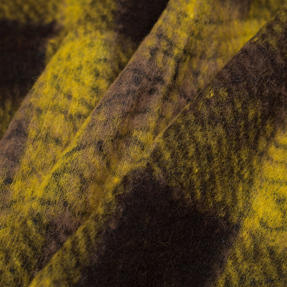 Medium Green/Brown/Black Plaid and Patterned Bonded Lamb Leather and Wool Folded