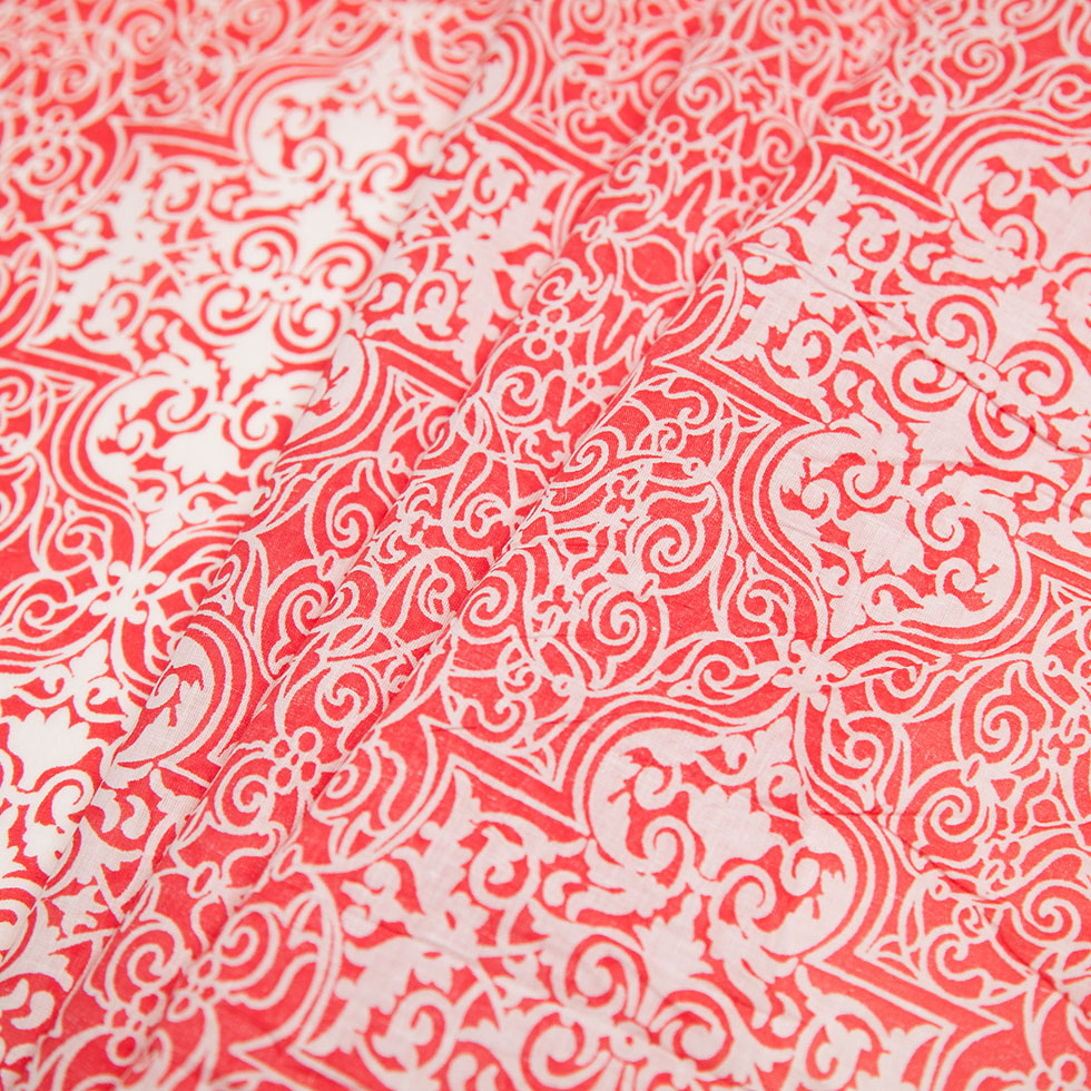 High Rish Red Printed Cotton Woven - Folded