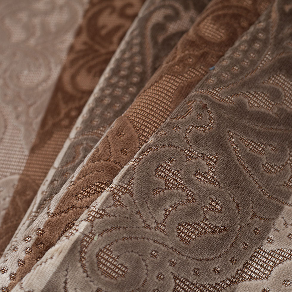Turkish Brown/Beige Stiped Damask Cut-Out Velvet - Folded