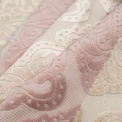 Turkish Gray/Pink Stiped Damask Cut-Out Velvet - Folded