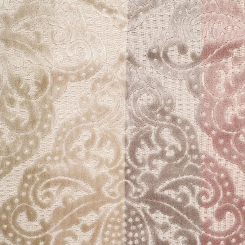 Turkish Gray/Pink Stiped Damask Cut-Out Velvet