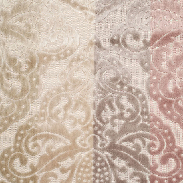Turkish Gray/Pink Stiped Damask Cut-Out Velvet