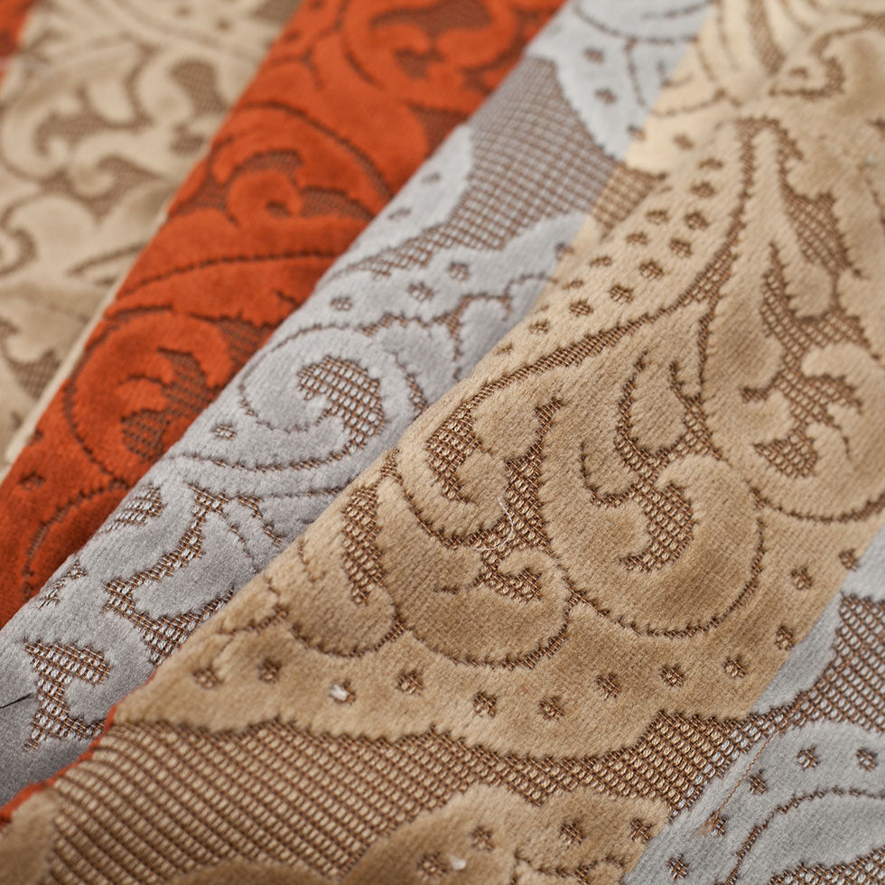 Turkish Rust Stiped Damask Cut-Out Velvet - Folded