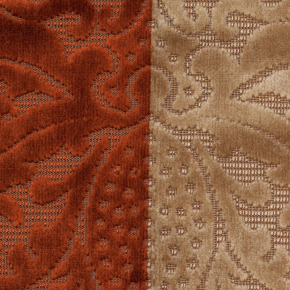 Turkish Rust Stiped Damask Cut-Out Velvet - Detail