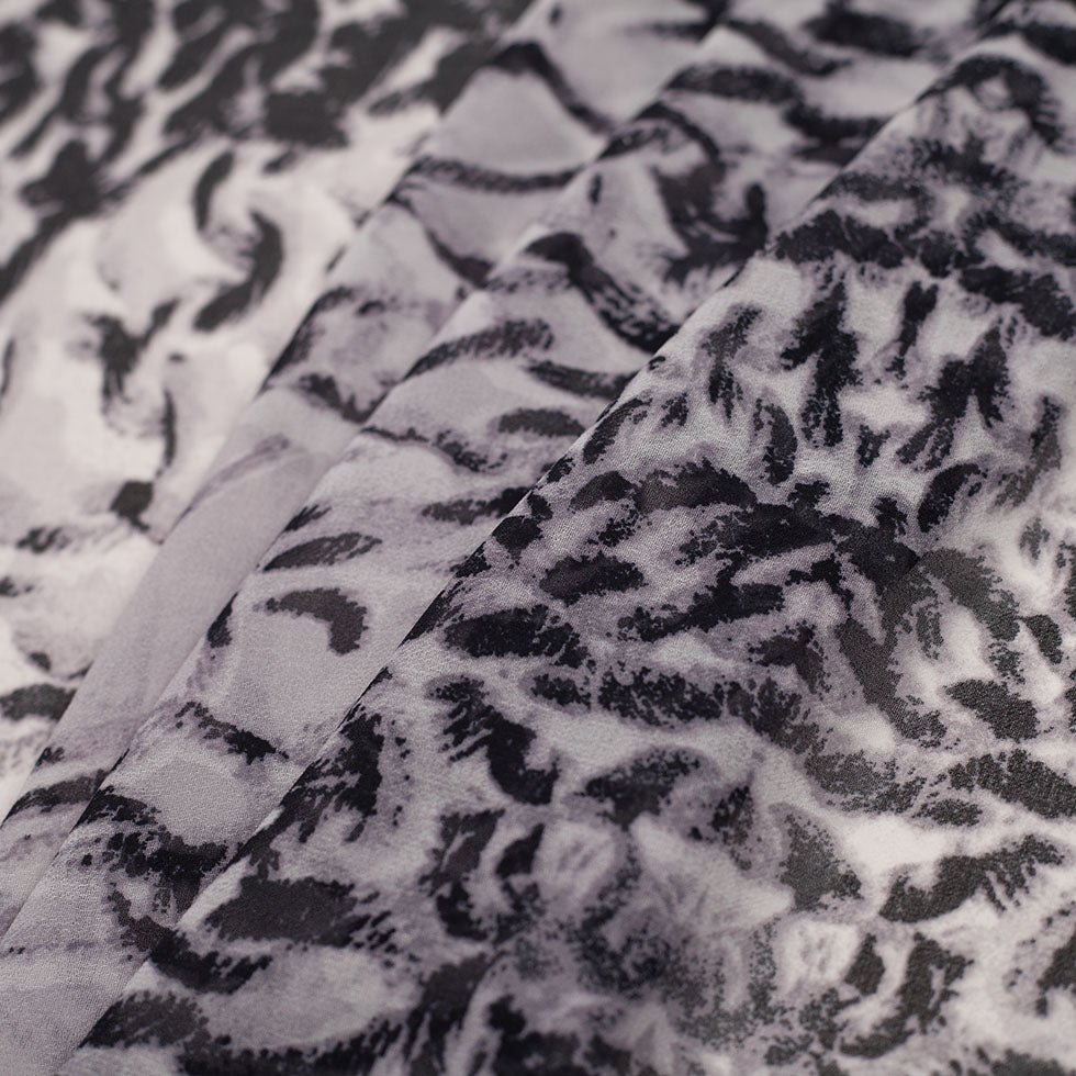 Black/Silver Animalistic Polyester Chiffon Panel Folded