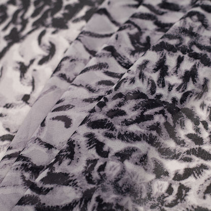 Black/Silver Animalistic Polyester Chiffon Panel Folded