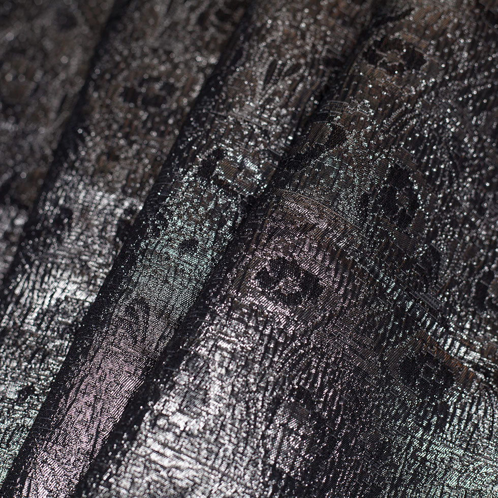 Black/White/Silver Metallic Polyester-Nylon Brocade Detail
