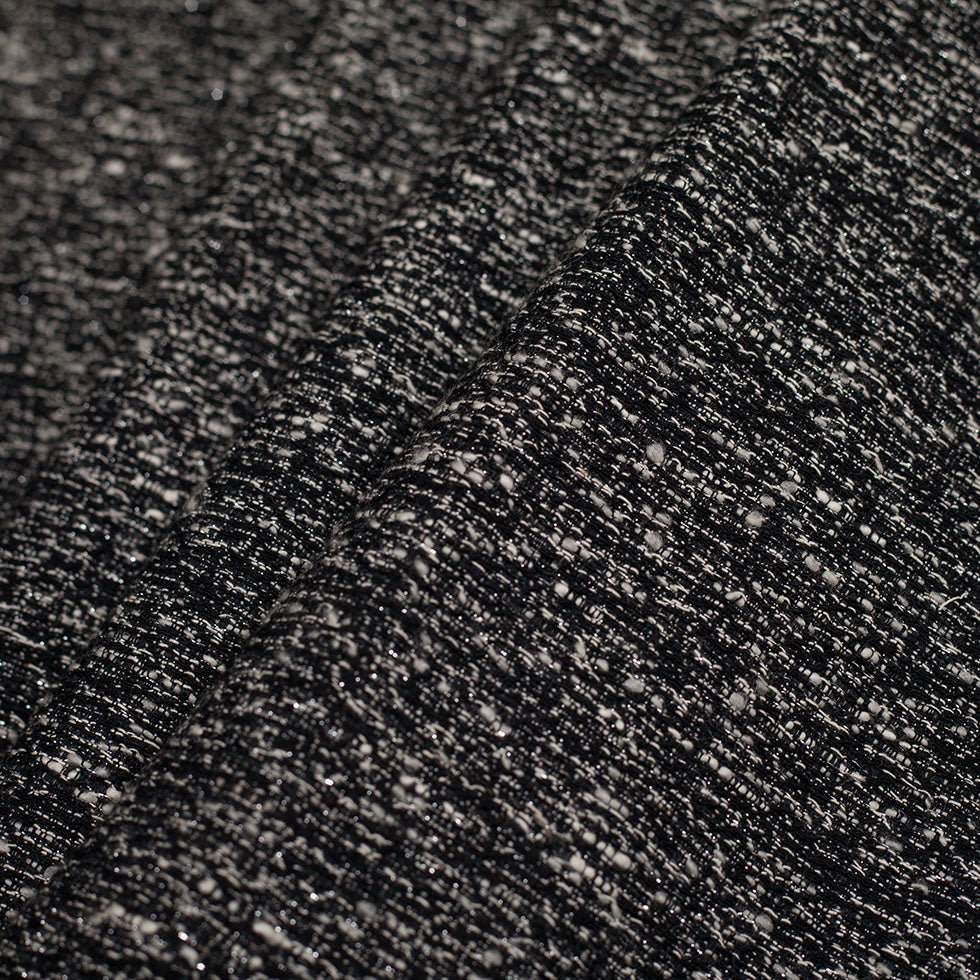 Italian Black/White Metallic Wool Woven - Folded