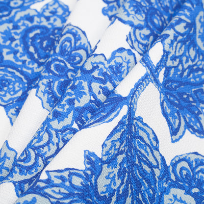 Blue/White Floral Woven Cotton Print - Folded